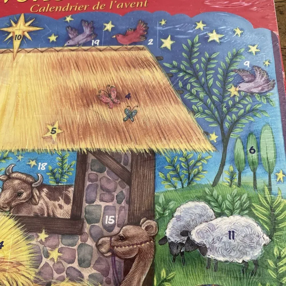 New Old Stock Vintage Advent Calendar Baby Jesus Manger Animal Christmas Holiday